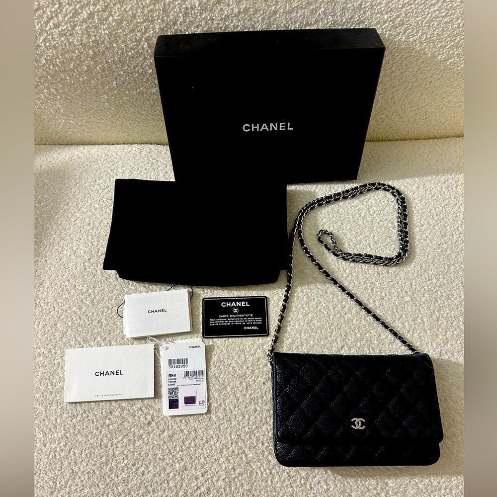 Chanel Black Caviar Wallet on Chain with Silver Hardware